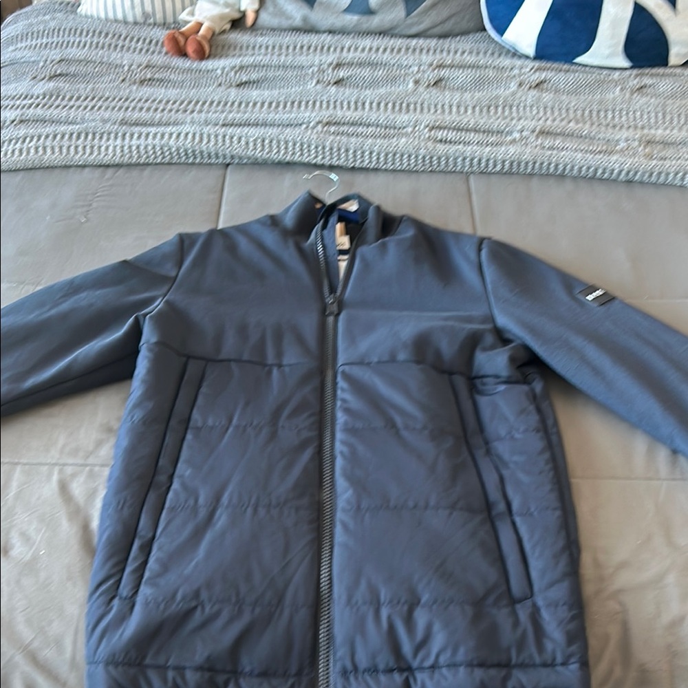 Boss NavyJacket with Stand-Up Collar and Full-Length Zipper